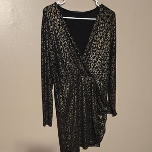 Fraiche‎ by J Women's Black Metallic Sima Faux Wrap Mini Dress Size Large